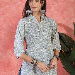 Sangria Women Pastel Green Ethnic Printed Cotton Tunic Kurti-picture-27