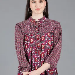 Amagyaa Floral Printed Tie-Up Neck Shirt Style Top-image-61