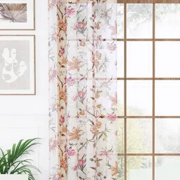 Story@home Cream-Coloured & Pink Floral Sheer Long Door Curtain-image-32