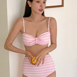 LULU & SKY Stripe Pattern Bikini Top & Bottoms-image-30