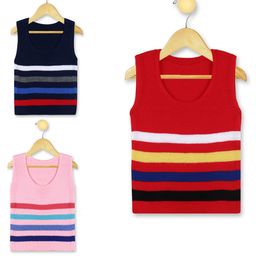 KNITCO Pack Of 3 Striped Vest Sweaters - Red Pink Navy Blue-image-45