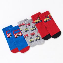 Cute Walk by Babyhug Non Terry Cotton Knit Ankle Length Anti Bacterial Socks Bus Design Pack of 3 - Red & Blue-53