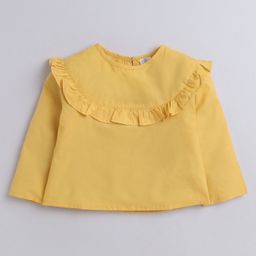 Aww Hunnie 100% Cotton Full Sleeves Solid Frilled Shoulder Top - Yellow-picture-0
