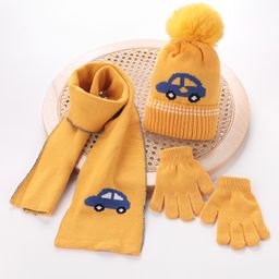 Babyhug Woolen Cap Gloves & Muffler Set - Yellow-image-59