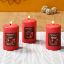 Hosley Pack of 3 Apple Cinnamon Fragrance Pillar Candles-15