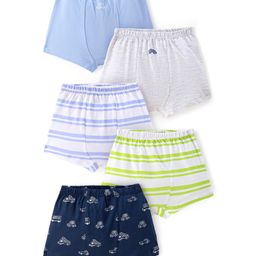 Doodle Poodle 100% Cotton Stripes & Cars Printed Trunks Pack of 5 - Blue White & Green-image-33