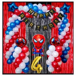 Surprise Decor 4th Happy Birthday Decoration Items Spider Theme Combo Pack of 57 Pcs for Boys, Girls, Kids Spider Theme Birthday Party Decorations, Spider Balloons For Birthday Decorations-14