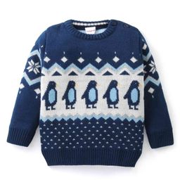 Babyhug Knit Full Sleeves Pullover Sweater with Penguin Design - Navy Blue-image-47