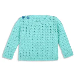 Windrop Solutions Full Sleeves Solid Crocheted Sweater - Green-picture-0