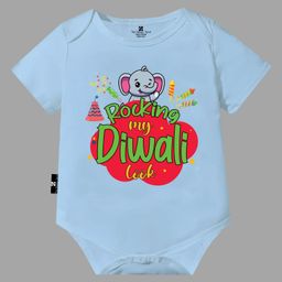 The Peppy Tend Diwali Theme 100% Cotton Half Sleeves Rocking My Diwali Look Text Printed Onesie - Blue-picture-4