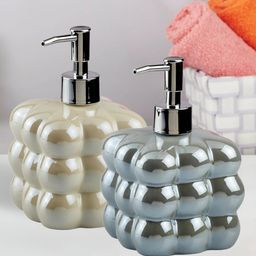 KOOKEE Ceramic Soap Dispenser for handwash for Bathroom, Beige/Blue, (Set of 2) (10541)-image-61