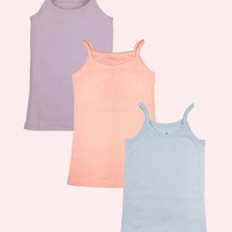 Kiddopanti Cotton Pack Of 3 Sleeveless Solid Camisoles - Lilac Peach & Blue-picture-13