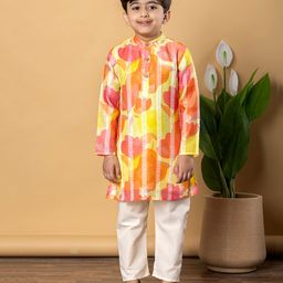 READIPRINT Chanderi Silk Floral Printed Kurta Pyjama Set - Yellow-image-89