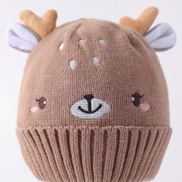 Babyhug Woollen Cap with Deer Ear Applique & Embroidery Tan - Diameter 12 cm-picture-30
