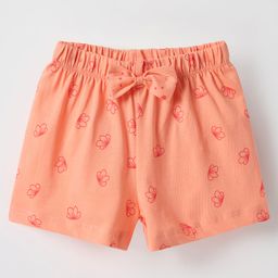 Tango Single Jersey Knit Knee Length Shorts With Bow Applique & Floral Print - Orange-image-97