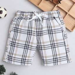 BAATCHEET Jute Cotton Checked Shorts - White-image-68