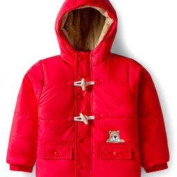 Babyhug Woven Full Sleeves Solid Hooded Padded Jacket - Red-picture-28