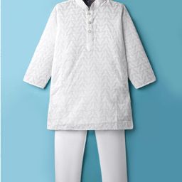 Dapper Dudes Full Sleeves Abstract Embroidered Kurta Pyjama Set - White-picture-7