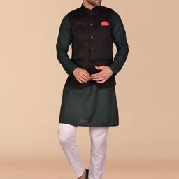 PRINTINDIA Mandarin Collar Pure Cotton Straight Kurta with Trousers & Nehru jacket-image-96