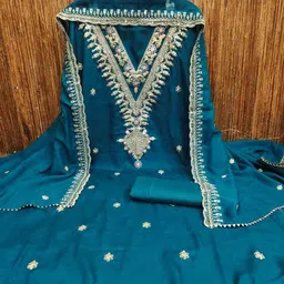 HERE&NOW Women Blue Embroidered Art Silk Unstitched Dress Material-picture-36