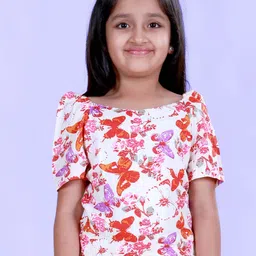 KiddoPanti Girls Butterfly Print Boat Neck Top-image-82