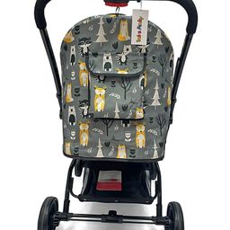 fab n funky Baby Stroller with 5-Point Safety Harness Animal Print - Grey| Padded Cushioned Seat| Multi-Level Backrest Recline| Single Hand Fold| Linked Brake| Food Tray with Cup Holder| Reversible Handle image 5