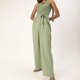 QUIERO Green Solid Smocked Jumpsuit-image-50