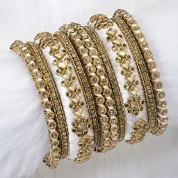 Peora Gold Plated Kundan Silk Thread Chuda Bangle Bridal -Set of 10-image-70