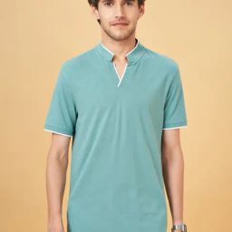 Byford By Pantaloons Alaskan Blue Cotton Slim Fit T-Shirt-image-50