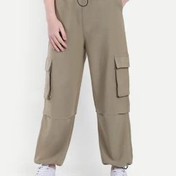 Broadstar Beige Regular Fit High Rise Parachute Trousers-image-58