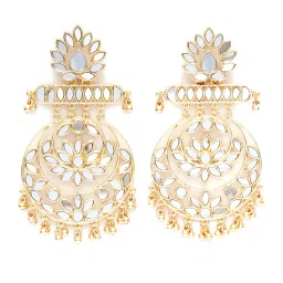 Karatcart Gold-Plated Floral Design Mirror Work Long Dangler Earrings for Women image 3