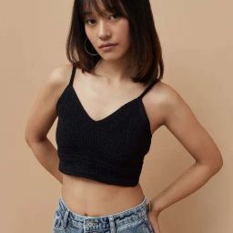 Ginger by Lifestyle Black Cotton Self Pattern Crop Top-image-40