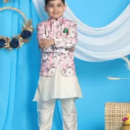 VASTRAMAY Boys Pink & Cream Floral Full Sleeves Kurta Sets-image-53