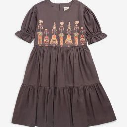 Utsa Kids by Westside Brown Folk-Inspired Cotton-Blend Tiered Dress-image-65