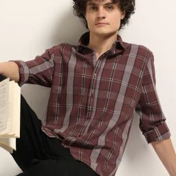 Bushirt Taupe 100% Cotton Checked Shirt-image-84