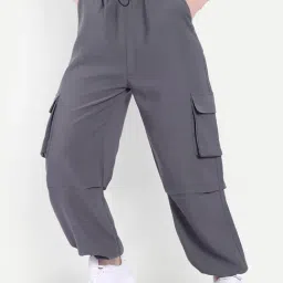 Broadstar Grey Regular Fit High Rise Parachute Trousers-image-102
