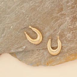Accessorize London Gold Ridged Oval Hoop Earring-image-47