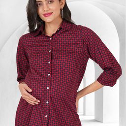 BAESD Women Geometric Printed Shirt Collar Longline Maternity Shirt Style Top-image-10
