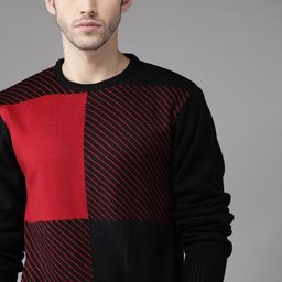 Roadster Men Black & Red Striped Pullover-image-60