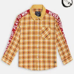 Blue Giraffe Kids Yellow Cotton Plaid Pattern Shirt-picture-7