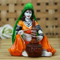 eCraftIndia Rajasthani Lady using Makhan Handi Handcrafted Decorative Polyresin Showpiece-74