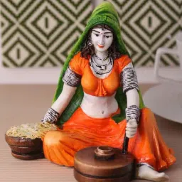 eCraftIndia Rajasthani Lady using Flour Machine Handcrafted Decorative Polyresin Showpiece-7