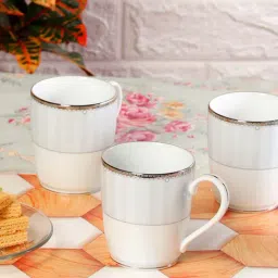 NORITAKE Hearth Off-White & Light Grey Porcelain Coffee Mug (0.295 L) - Set of 6-15