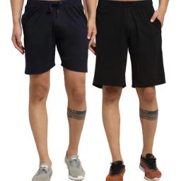 Vimal Jonney Navy & Black Regular Fit Shorts - Pack of 2-image-94