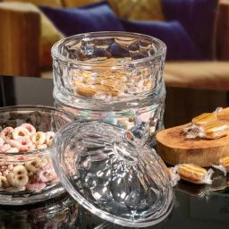 Goodhomes Transparent Glass Candy Bowl with Lid 3-tier container (0.4 L)-image-55