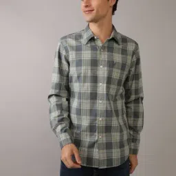 American Eagle Grey Cotton Regular Fit Checks Shirt-picture-21