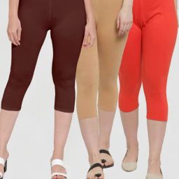 Gracit Brown & Beige Mid Rise Capris - Pack Of 3-image-84