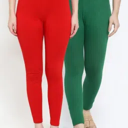 Gracit Red & Green Mid Rise Leggings - Pack Of 2-image-34