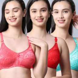 Gracit Pink & Red Self Pattern Bra - Pack Of 3-image-36