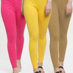Gracit Yellow & Skin Mid Rise Leggings - Pack Of 3-image-39